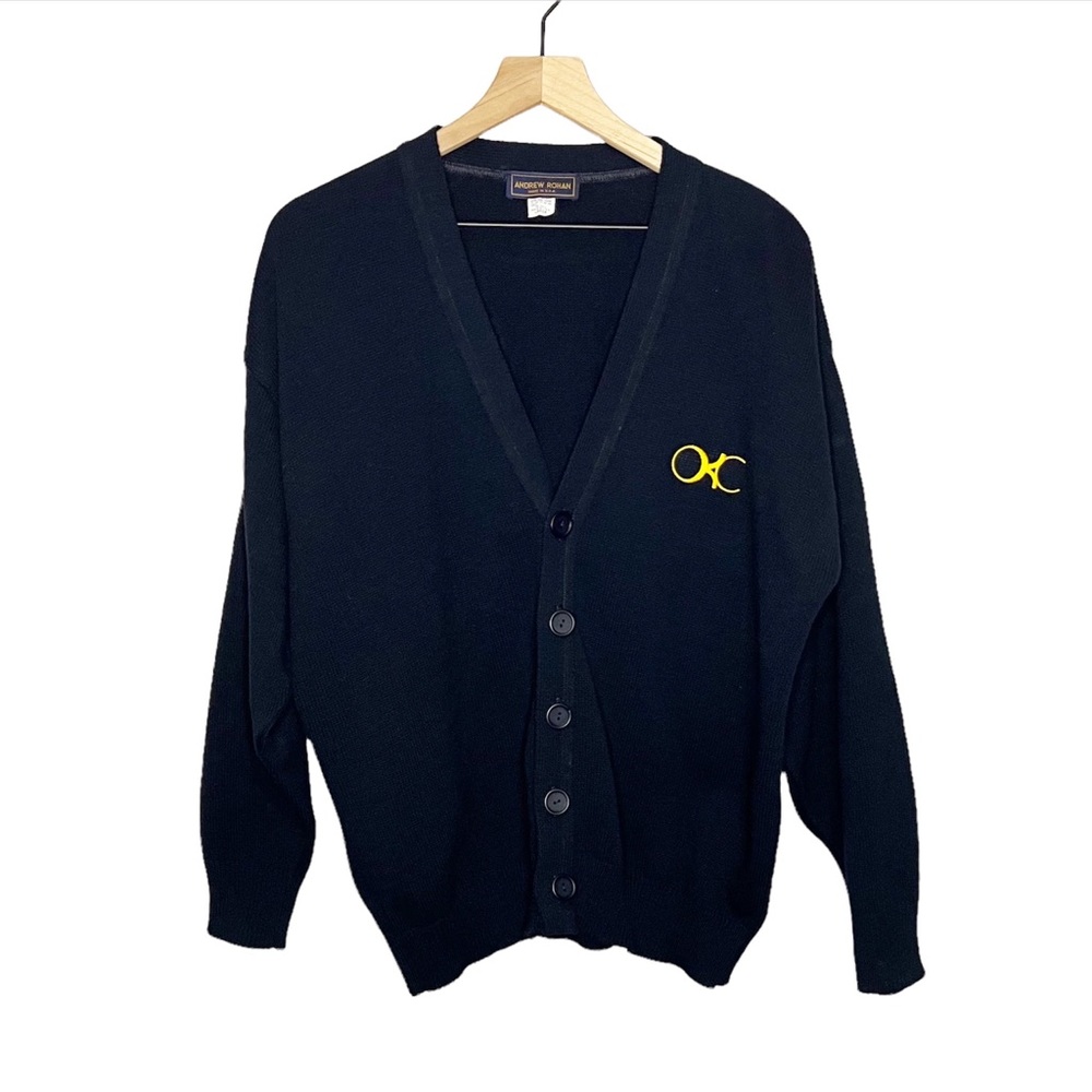 Vintage Vtg Andrew Rohan OKC V Neck Button Cardigan Grandpa Sweater in Blue L
